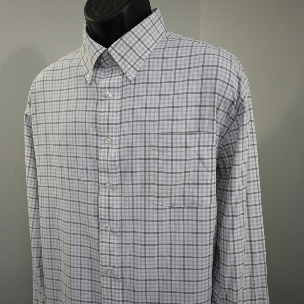 GenTeal‎ Button Up Mens XXL Gray White Plaid Performance Stretch Long Sleeve